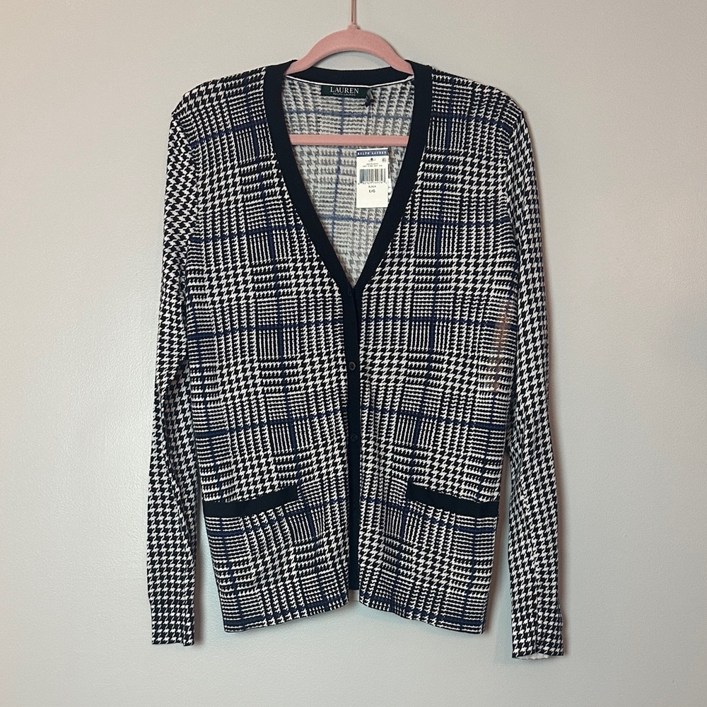 Lauren Ralph Lauren Houndstooth Plaid Cardigan